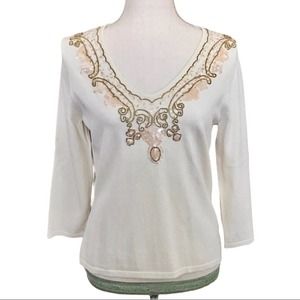 Jones NY Beaded & Sequin Embellished Tee